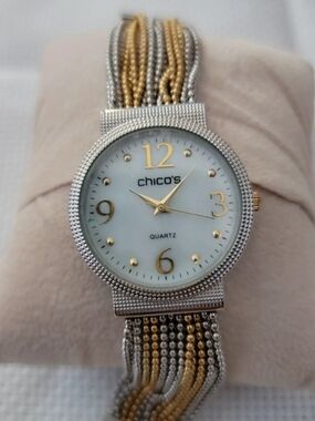 Chico's Two-Tone Silver and Gold Mesh Bracelet Watch
